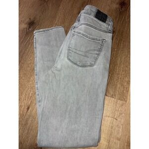 American Eagle Hi-Rise Jeggings Ripped Distressed Gray Wash Jeans Size 00‎